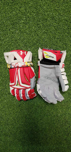 Lacrosse Gloves - "BE THE BEST" White/Red Gloves - Medium