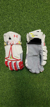 Load image into Gallery viewer, Lacrosse Gloves - &quot;BE THE BEST&quot; Flag Wrist/White w/ Red Accents