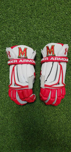 Lacrosse Gloves - "M" Flag White w/Red Accents - Large
