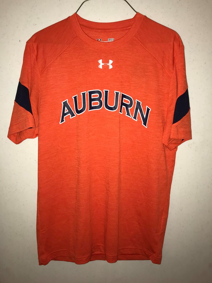 Auburn Men's Heathered Orange Short Sleeve Shirt with Navy Insert on Sleeves