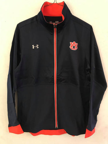 Auburn Women's Shiny Navy Full-Zip Jacket with Orange Sleeve Ends