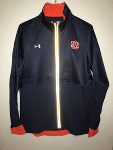 Auburn Women's Shiny Navy Full-Zip Jacket with Orange Sleeve Ends