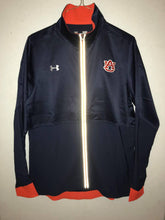 Load image into Gallery viewer, Auburn Women&#39;s Shiny Navy Sweatsuit with Orange Zipper